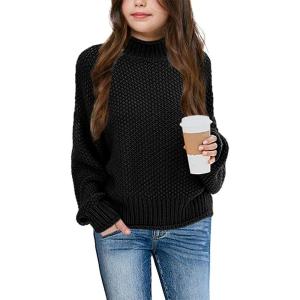 imageImily Bela Girls Turtleneck Sweaters Kids Batwing Sleeve Knit Clothes Chunky Pullover JumperAblack