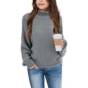 imageImily Bela Girls Turtleneck Sweaters Kids Batwing Sleeve Knit Clothes Chunky Pullover JumperAdeep Grey