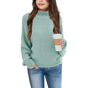 imageImily Bela Girls Turtleneck Sweaters Kids Batwing Sleeve Knit Clothes Chunky Pullover JumperAgreen