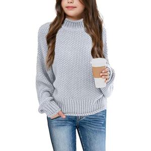 imageImily Bela Girls Turtleneck Sweaters Kids Batwing Sleeve Knit Clothes Chunky Pullover JumperAgrey