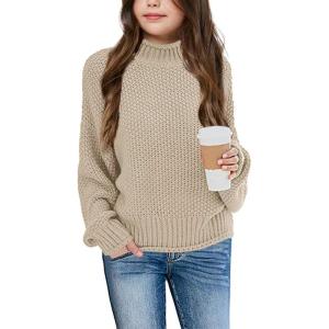 imageImily Bela Girls Turtleneck Sweaters Kids Batwing Sleeve Knit Clothes Chunky Pullover JumperAkhaki