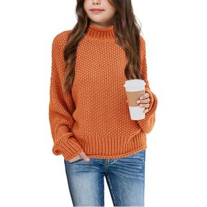 imageImily Bela Girls Turtleneck Sweaters Kids Batwing Sleeve Knit Clothes Chunky Pullover JumperAorange