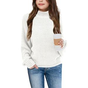 imageImily Bela Girls Turtleneck Sweaters Kids Batwing Sleeve Knit Clothes Chunky Pullover JumperAwhite