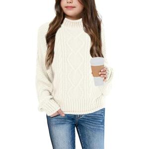 imageImily Bela Girls Turtleneck Sweaters Kids Batwing Sleeve Knit Clothes Chunky Pullover JumperZ3cable Knitbeige