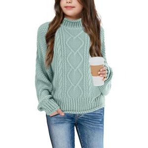 imageImily Bela Girls Turtleneck Sweaters Kids Batwing Sleeve Knit Clothes Chunky Pullover JumperZ3cable Knitgreen