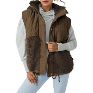 imageImily Bela Womens Winter Sherpa Fleece Vest Stand Collar Button Down Sleeveless Jacket Casual Hooded Coat OuterwearBrown