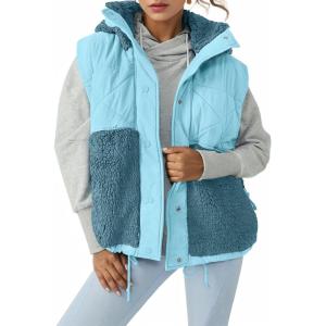 imageImily Bela Womens Winter Sherpa Fleece Vest Stand Collar Button Down Sleeveless Jacket Casual Hooded Coat OuterwearLight Blue