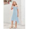 imageImily Bela Girls Cold Shoulder Junior Bridesmaid Dresses Asymmetrical Chiffon Wedding Party Gown DressBlue