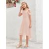 imageImily Bela Girls Cold Shoulder Junior Bridesmaid Dresses Asymmetrical Chiffon Wedding Party Gown DressPink