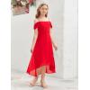 imageImily Bela Girls Cold Shoulder Junior Bridesmaid Dresses Asymmetrical Chiffon Wedding Party Gown DressRed