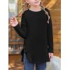 imageImily Bela Girls Ribbed Long Sleeve Shirts Cute Round Neck Knit Top Ruffle T Shirt with Side SlitBlack