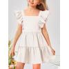 imageImily Bela Girls Square Neck Summer Dress Ruffle Sleeve Aline Swing Casual Party Mini Dresses 514 YearsCreamy White