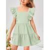 imageImily Bela Girls Square Neck Summer Dress Ruffle Sleeve Aline Swing Casual Party Mini Dresses 514 YearsGreen