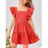 imageImily Bela Girls Square Neck Summer Dress Ruffle Sleeve Aline Swing Casual Party Mini Dresses 514 YearsOrange