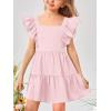 imageImily Bela Girls Square Neck Summer Dress Ruffle Sleeve Aline Swing Casual Party Mini Dresses 514 YearsPink