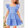 imageImily Bela Girls Square Neck Summer Dress Ruffle Sleeve Aline Swing Casual Party Mini Dresses 514 YearsSky Blue