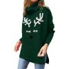 imageImily Bela Ugly Christmas Sweater for Women Oversized Turtleneck Long Batwing Sleeve Knitted Cozy Pullover SweatersDark Green