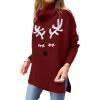 imageImily Bela Ugly Christmas Sweater for Women Oversized Turtleneck Long Batwing Sleeve Knitted Cozy Pullover SweatersRed