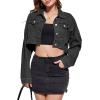 imageImily Bela Womens Cropped Denim Jacket Long Sleeve Button Down Washed Jean Jacket Coat with Pockets