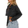 imageImily Bela Womens Cropped Denim Jacket Long Sleeve Button Down Washed Jean Jacket Coat with Pockets