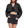 imageImily Bela Womens Cropped Denim Jacket Long Sleeve Button Down Washed Jean Jacket Coat with Pockets