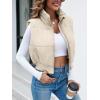 imageImily Bela Womens Cropped Puffer Vest Stand Collar Sleeveless Zip Up Padded GiletCreamywhite