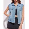 imageImily Bela Womens Denim Vest Classic Button Down Sleeveless Jean Jackets Cropped Distressed VestLight Blue