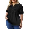 imageImily Bela Womens Plus Size Henley T Shirt Summer Lace Sleeve Tees Casual Pleated Flowy Tunic TopsBlack