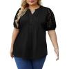 imageImily Bela Womens Plus Size Henley T Shirt Summer Lace Sleeve Tees Casual Pleated Flowy Tunic TopsBlack