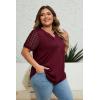imageImily Bela Womens Plus Size Henley T Shirt Summer Lace Sleeve Tees Casual Pleated Flowy Tunic TopsBurgundy