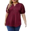 imageImily Bela Womens Plus Size Henley T Shirt Summer Lace Sleeve Tees Casual Pleated Flowy Tunic TopsBurgundy