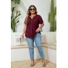 imageImily Bela Womens Plus Size Henley T Shirt Summer Lace Sleeve Tees Casual Pleated Flowy Tunic TopsBurgundy