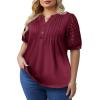 imageImily Bela Womens Plus Size Henley T Shirt Summer Lace Sleeve Tees Casual Pleated Flowy Tunic TopsBurgundy