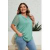 imageImily Bela Womens Plus Size Henley T Shirt Summer Lace Sleeve Tees Casual Pleated Flowy Tunic TopsGreen