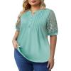 imageImily Bela Womens Plus Size Henley T Shirt Summer Lace Sleeve Tees Casual Pleated Flowy Tunic TopsGreen