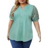imageImily Bela Womens Plus Size Henley T Shirt Summer Lace Sleeve Tees Casual Pleated Flowy Tunic TopsGreen