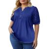 imageImily Bela Womens Plus Size Henley T Shirt Summer Lace Sleeve Tees Casual Pleated Flowy Tunic TopsNavy