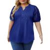 imageImily Bela Womens Plus Size Henley T Shirt Summer Lace Sleeve Tees Casual Pleated Flowy Tunic TopsNavy