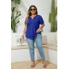 imageImily Bela Womens Plus Size Henley T Shirt Summer Lace Sleeve Tees Casual Pleated Flowy Tunic TopsNavy