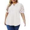imageImily Bela Womens Plus Size Henley T Shirt Summer Lace Sleeve Tees Casual Pleated Flowy Tunic TopsWhite