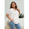 imageImily Bela Womens Plus Size Henley T Shirt Summer Lace Sleeve Tees Casual Pleated Flowy Tunic TopsWhite
