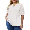 imageImily Bela Womens Plus Size Henley T Shirt Summer Lace Sleeve Tees Casual Pleated Flowy Tunic TopsWhite