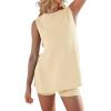 imageImily Bela Womens Summer Sweater Sets Sleeveless Knit Tank Tops Matching Shorts 2 Piece Beach Vacation OutfitsBeige