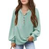 imageImily Bela Girls Button Up Hoodies Casual V Neck Long Sleeve Pullover Sweatshirts Tunic TopsGreen