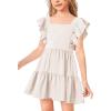 imageImily Bela Girls Square Neck Summer Dress Ruffle Sleeve Aline Swing Casual Party Mini Dresses 514 YearsCreamy White