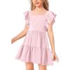 imageImily Bela Girls Square Neck Summer Dress Ruffle Sleeve Aline Swing Casual Party Mini Dresses 514 YearsPink