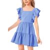 imageImily Bela Girls Square Neck Summer Dress Ruffle Sleeve Aline Swing Casual Party Mini Dresses 514 YearsSky Blue