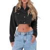 imageImily Bela Womens Cropped Denim Jacket Long Sleeve Button Down Washed Jean Jacket Coat with Pockets