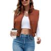 imageImily Bela Womens Cropped Puffer Vest Stand Collar Sleeveless Zip Up Padded GiletMaroon