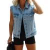 imageImily Bela Womens Denim Vest Classic Button Down Sleeveless Jean Jackets Cropped Distressed VestLight Blue
